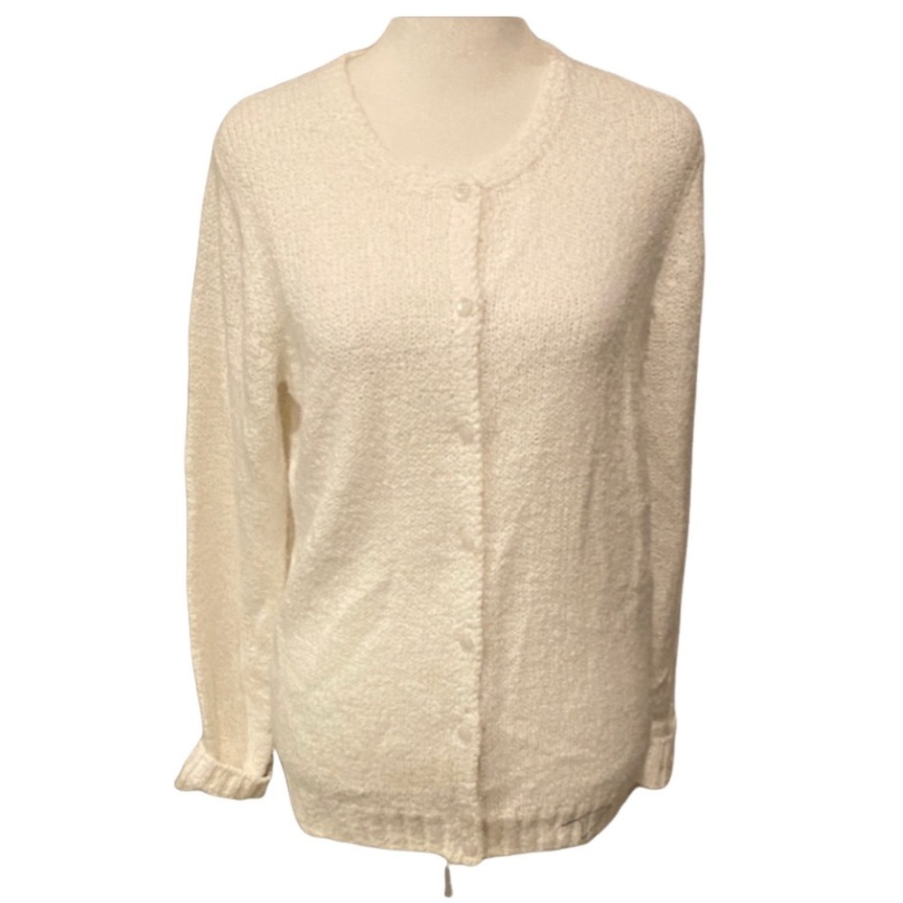 Leon Levin Hand Loomed Women's White Cardigan Sweater. Size S. 100% Acrylic.
